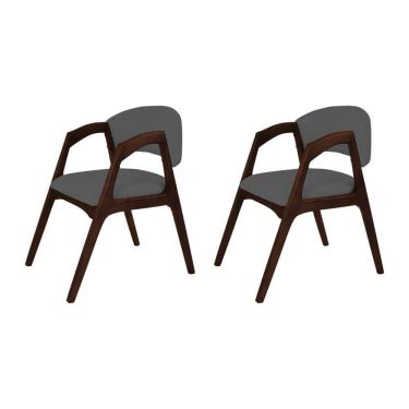 Imagem de Kit 2 Cadeiras de Jantar Gabriela em Madeira e Mdf Castanho Linho Cinza Grafite