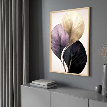 Imagem de Quadro Decorativo com Moldura e Acrilico Cristal Vidro Planta Floral Moderna Roxo bege Sala Quarto Hall