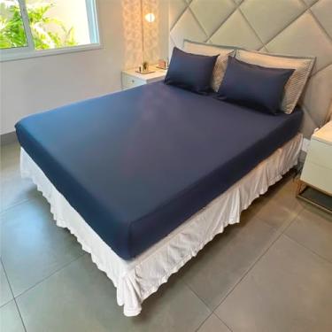 Imagem de Jogo de Lençol Queen 400 Fios Liso Algodão (Azul Marinho)