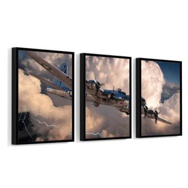 Imagem de 3 Quadros Com Moldura Avião Boeing B17 Segunda Guerra 60x40 Moldura Pr