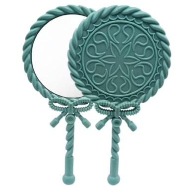 Imagem de Espelho de Mao, Kit 2 Espelhos de Mão Laço Princesa Maquiagem Vintage Provençal, Escolha Cor Na Variação(AZUL)