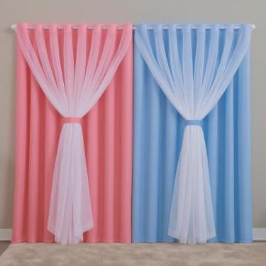 Imagem de Cortina Aquarela Forro Com Voil 4,00M X 2,20M Parede Inteira, Sala, Qu