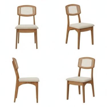 Imagem de Kit 4 Cadeiras Estofadas em Tweed Claro Encosto Telado Estrutura 100% Mdf Nápoles Freijó/bege Claro Freijó/Bege Claro