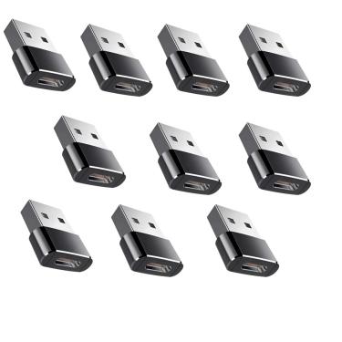 Imagem de Kit c/ 10 Adaptador Plug Usb 3.1 Tipo C Fêmea X Usb 2.0 Macho Otg Cor Preto