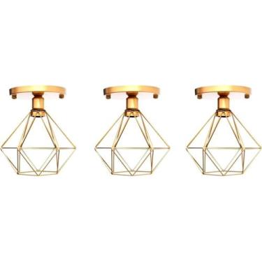 Imagem de Luminária de Teto Diamante, Kit com 3 Peças, Plafon Sobrepor, Dourado 