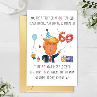Imagem de Cartão engraçado Trump 60º aniversário para homens e mulheres, Hilarious Donald Trump 60th Birthday Card for Friend Sister Brother, Humor 60 Years Old Birthday Card for Mom Dad, 60th Bday Card Gifts