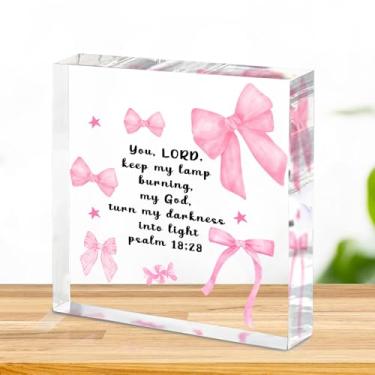 Imagem de Lindo laço rosa placa acrílica - versículo bíblico decoração de casa e escritório para mulheres, meninas - presente cristão atencioso para irmã, mãe, colegas