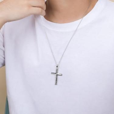 Imagem de Colar de cruz de videira prata 925 pingente de prata e cobre corrente de aço inoxidável estilo declaração 60 + 5 cm