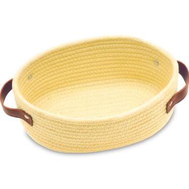 Imagem de Pequena cesta de tecido, mini cesta de armazenamento de corda de algodão, pequena cesta de Páscoa branca, cesta de prateleira, cesta decorativa oval, cesta de presente vazia