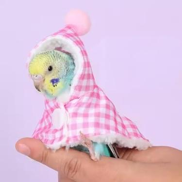Imagem de Cobertor de algodão com capuz, 1 peça (xadrez rosa claro) – abrigo quente de inverno para pássaros pequenos