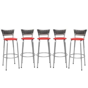 Imagem de Banquetas Junco Degradê Cyber Estrutura Prata Ideal para Bancada Balcão e Cozinha Kit 05 Unidades - Itagold (Assento Vermelho)