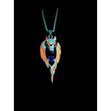 Imagem de Colar de lobo para mulheres e homens, vintage luminoso animal viking lobo viking pingente colar com corrente, unissex, joias que brilham no escuro, presente laranja