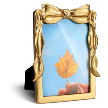 Imagem de Geelin 1 porta-retrato dourado vintage barroco vintage ornamentado de resina retangular oval retrô com laço frontal de vidro para decoração de mesa de casamento em casa e decoração de parede (10 x 15