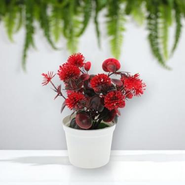 Imagem de Generic 1 peça de plantas artificiais hortênsia arranjo em vaso de plástico vermelho 35,5 x 35,5 x 50,8 cm