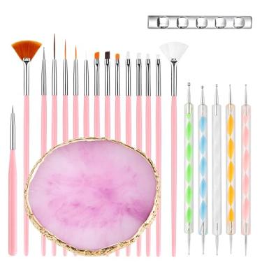 Imagem de 22 peças de ferramentas de pontilhamento de unhas, pincéis de arte de unha de duas pontas, kit de pincéis de esmalte de gel para arte de unhas, caneta de design para desenho de unhas e pincéis