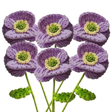 Imagem de Xuoxeji Buquê de flores de crochê de papoula, papoulas do Memorial Day, presentes de papoula artificiais feitos à mão para o dia dos veteranos (roxo claro)