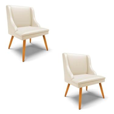 Imagem de Kit 2 Cadeiras Estofadas Para Sala De Jantar Pés Palito Lia Sintético Bege - Ibiza