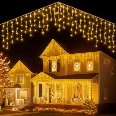 Imagem de Cascata Luminosa 240 Led Branco Quente Com 8 Funções 4,3m Natal Pisca 