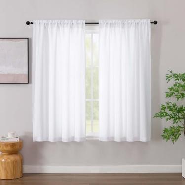 Imagem de Simplebrand Cortinas de linho branco 137 cm de comprimento, 2 painéis, cortinas de privacidade com filtro de luz de linho sintético, cortinas de janela semi pequenas macias com bolso duplo para quarto