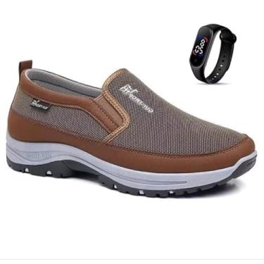 Imagem de Kit Sapatilha Tenis Masculino Casual Aquatico de Trilha Impermeável Com Solado Costurado e Ajustável + Relógio led (Marrom, BR, Adulto, Numérico, 39)
