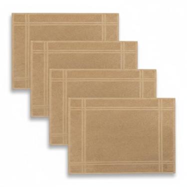 Imagem de Tapetes de Banheiro Karsten, 100% Algodão Premium, Kit 4 Peças, Moderno, Retangular, 45x65cm - Marrom