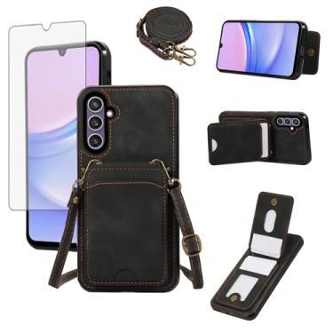 Imagem de Asuwish Capa de telefone para Samsung Galaxy A16 5G/4G Capa carteira com protetor de tela de vidro e alça de pulso transversal de couro flip porta-cartão de crédito acessórios celulares A 16 16A