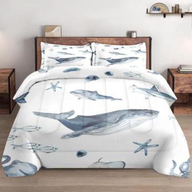 Imagem de Conjunto de edredom WeCozy Queen Size com 2 fronhas Ocean Animal