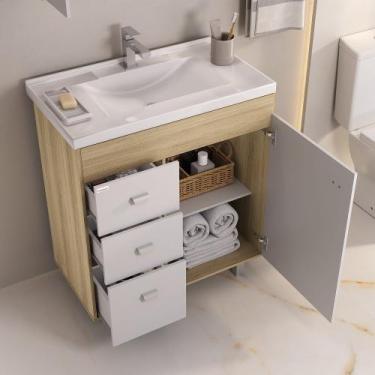 Imagem de Gabinete para Banheiro Marcela 80 com Pés - Fabribam Carvalho, Carvalh