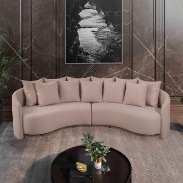 Imagem de Sofá Tulip Orgânico 2,88m Em Linho Com Pés De Madeira Cor Cru 2320