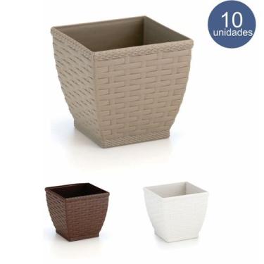 Imagem de Cachepos Rattan Quadrado Mini - Kit 10 Unidades Vaso Azaleia Orquidea 
