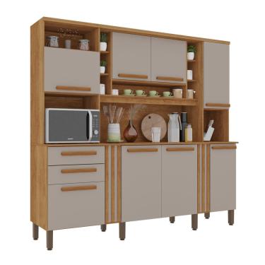 Imagem de Armário De Cozinha Completo Acácia 8 Portas 2 Gavetas Salleto Cinamomo-off White