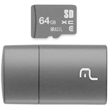 Imagem de Pen Drive 2 Em 1 Leitor Usb + Cartao De Memoria Classe 10 64Gb Preto Multi - Mc164