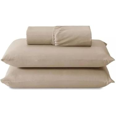 Imagem de Jogo de Lençol Queen Premium, 100% Algodão, 400 Fios, 3 Peças com Elástico, Cinza (BEGE)