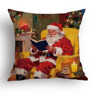 Imagem de Capa de almofada de Papai Noel sentado no sofá, decoração de casa do festival de inverno de Natal, capas de travesseiro de inverno de fazenda, decorações de sofá para casa, tamanho de fronha interna