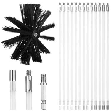 Imagem de Teenyyou Escova de limpeza de chaminé de arame com encaixe Npt de 1/10.2 cm e 12 hastes, escova de limpeza de chaminé de aço redonda de 15 cm e hastes de fibra de vidro de 40 cm para lareira (tipo