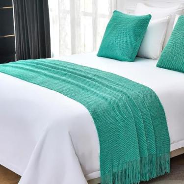 Imagem de Cama Runner Cachecol Colchas Camas Corredores Cama King Size Tricô Cobertor Sofá Cobertor com Borla Cor Sólida Lenço Proteção Casa Hotel Decorativo Cama Verde 2||65 x 230 cm (Cama 1,5/1,8 m)