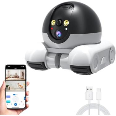 Imagem de Câmera Inteligente Móvel de Monitoramento para Pets com Reconhecimento AI Brincadeira Remota Lentes Frontais e Traseiras Comunicação Bidirecional Segurança Indoor WiFi Gravação da Vida Gatos Cães