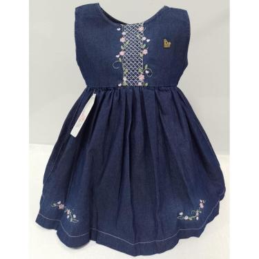 Imagem de Vestido Luxo Menina Bordado Malha Denim D+ Baby Verão 60211 - Rosa - TAM 2 ANOS-Feminino