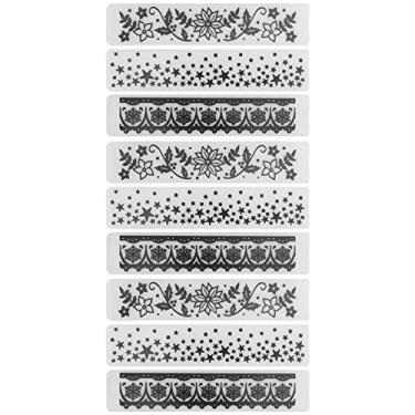 Imagem de Pasta de gravação 9 peças de plástico para artesanato faça você mesmo, modelo de gravação de papel côncavo convexo design em relevo para cartão, scrapbook, convites, envelopes,