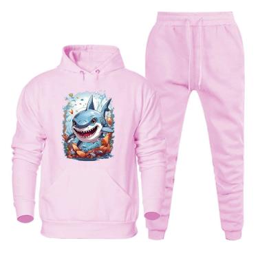 Imagem de Conjunto de Moletom Estampado Blusa Canguru Com Capuz Ajustavel e Calça Basica Com Bolsos Laterais