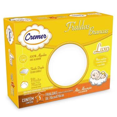Imagem de Fralda De Pano Cremer Luxo Branca C/5 Fraldas