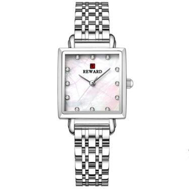 Imagem de Relógio De Pulso De Quartzo Quadrado Feminino Impermeável Com Strass Elegante Prata