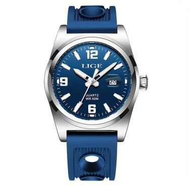 Imagem de Relógio Esportivo De Quartzo Estilo Vintage Masculino Impermeável 50m Display Luminoso Azul Prateado