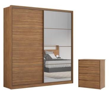 Imagem de Conjunto Quarto Guarda Roupa Com Espelho E Comoda Napolis Amendola