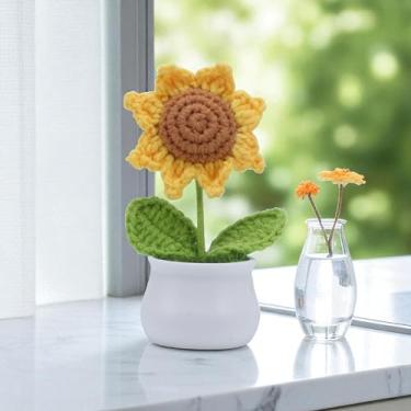 Imagem de Generic 1 pote de girassol tricotado à mão para plantas artificiais, kit faça você mesmo, amarelo, 5 x 5 x 14 cm