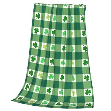 Imagem de Cobertor felpudo para o dia de São Patrício, trevo verde, búfalo, xadrez, cobertor de pelúcia para sofá, luxuoso, macio, aconchegante, leve, cobertores para todas as estações, 203 x 152 cm