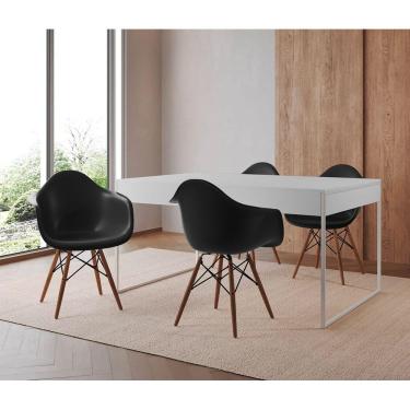 Imagem de Mesa Jantar Industrial Filadélfia Branca 137X90Cm Base Ferro Branco Com 4 Poltronas Pretas Branco