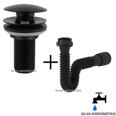 Imagem de Kit Válvula Click Preta Lavatório Cuba Sifão Sanfonado Universal Extensivo Preto