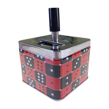 Imagem de Cinzeiro Com Tampa Basculante Giratória Reservatório Inox Sem Cheiro Quadrado Várias Estampas (Estampa Dados - MOD J, 2)