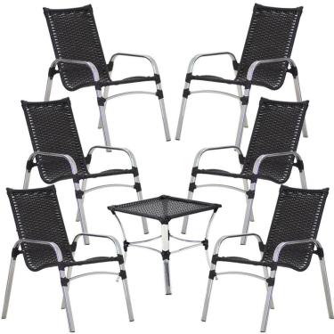 Imagem de 6 Cadeiras Emily E Mesa Em Alumínio Trama  Preto